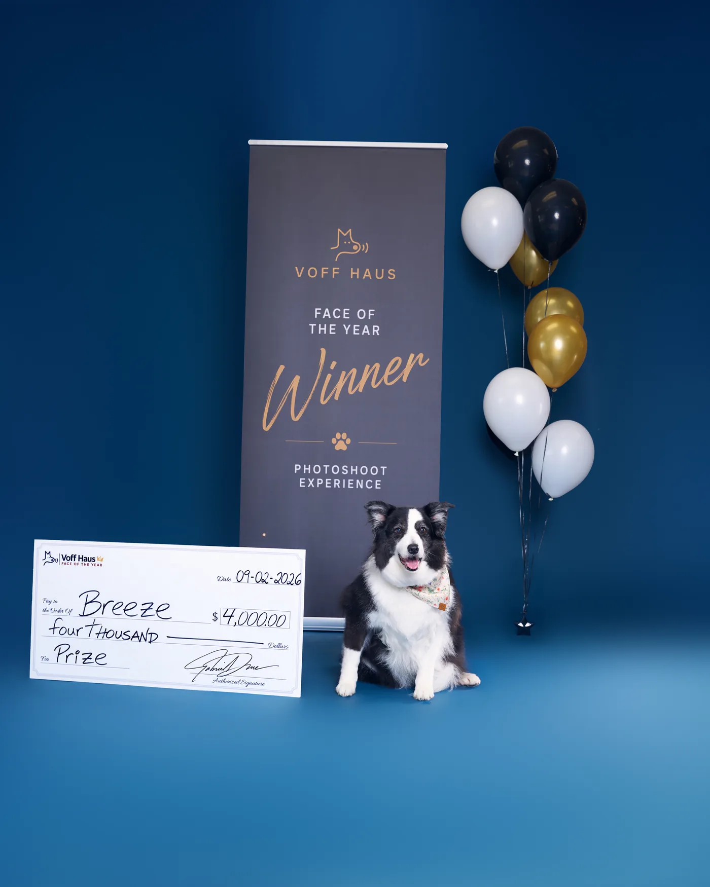 Breeze beside a cheque for $4,000